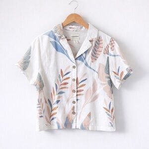 Cynthia Rowley Leaf Print Linen Shirt, Button Up Size L